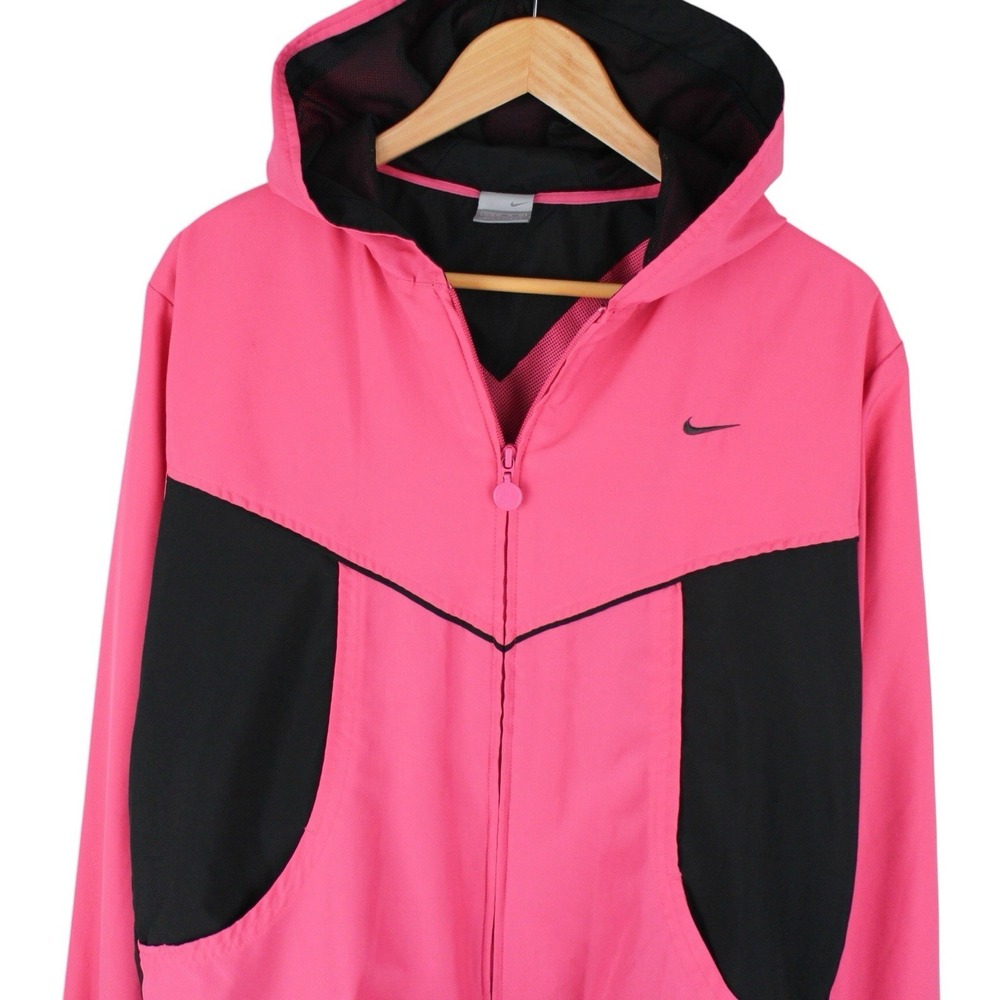 Vintage Nike Windbreaker Track Jacket Hooded Colorblock Pink Black Women's XL - Picture 2 of 4